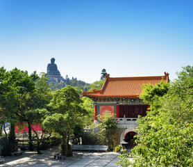 Courtyard of the Po Lin Monastery and the Tian Tan Buddha in the