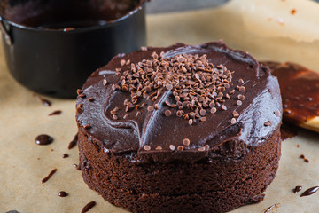 making chocolate cake, view from above