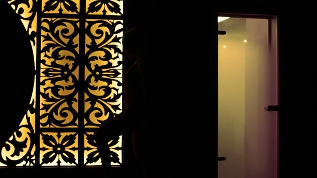 Beautiful young sexy woman perfect body shape moving shadows