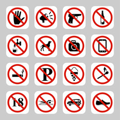Prohibition signs, no symbols vector icon set