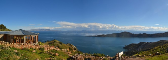 View of Lake Titicaca between Bolivia and Peru - obrazy, fototapety, plakaty
