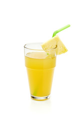 pineapple juice in glass on white