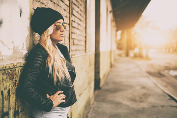 Blonde girl urban portrait