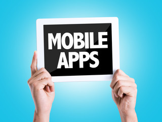 Tablet pc with text Mobile Apps with blue background