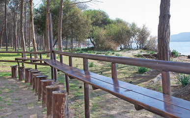 Fototapeta premium picnic tables in Mugoni