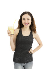 Woman holding a glass of smoothie