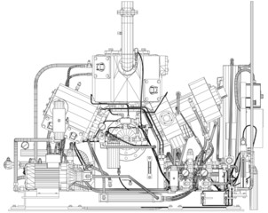 Wire-frame industrial equipment engine. EPS 10 vector format
