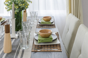 table set on wooden dinning table