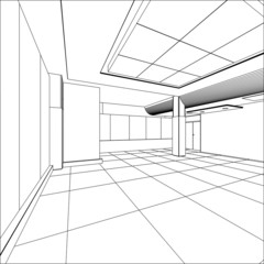Abstract modern office architecture design in 3D wire-frame