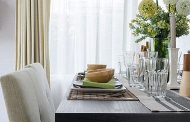 table set on wooden dinning table