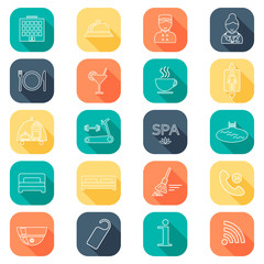 Hotel line icons set.  Hotel glyph. Buttons with shadow. Vector