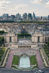 Trocadero aerial view and modern buildings in the background fro