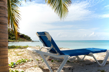 Obraz na płótnie Canvas sun lounger under palm tree