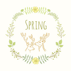 Spring background floral garland and deer