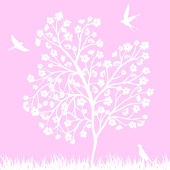 blooming tree and birds