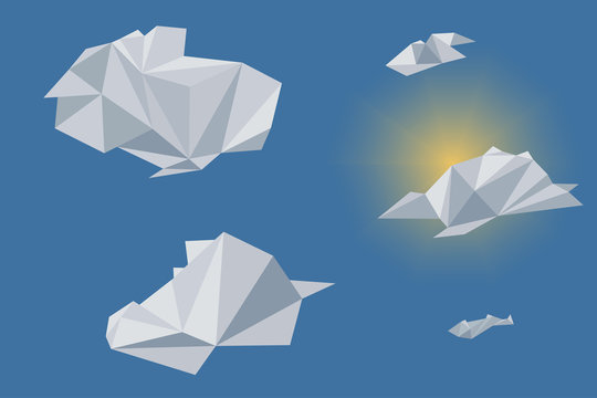 Low poly sky and clouds, vector