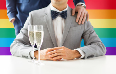 close up of male gay couple with champagne glasses