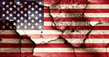 flag of USA painted on cracked wall