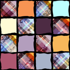 Abstract geometric pattern in patchwork style with plaid element