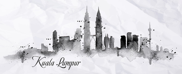 Obraz premium Atrament sylwetka Kuala Lumpur
