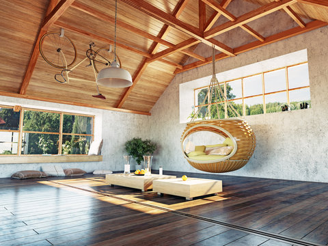attic interior. 3d concept