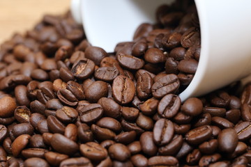 coffee cup with coffee beans