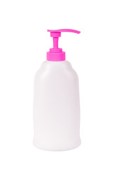 Plastic pump bottle without label isolated on white background