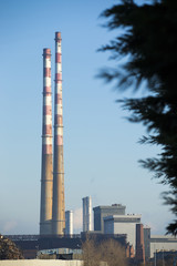 Industrial view of factory with chimney