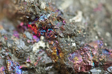 Bornite, also known as peacock ore, is a sulfide mineral