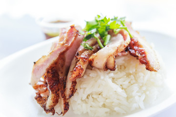 Grill pork with rice and spicy sauce