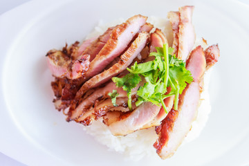 Grill pork with rice and spicy sauce
