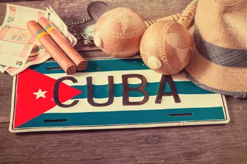 Fotobehang Havana Reis naar Cuba concept van vakantiegerelateerde items