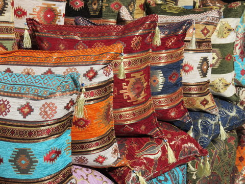Colorful pillows at street market in Sarajevo