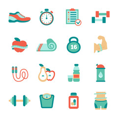 Set of fitness flat icons. Vector illustration