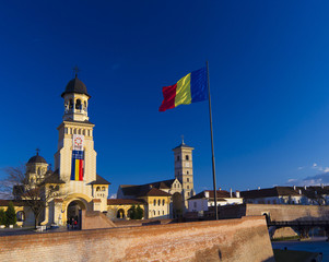 Alba Iulia Fortress and national flag