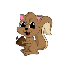 Cartoon illustration of a cute squirrel holding a nut