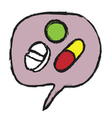 tablets, capsules, pills  and bubble speech