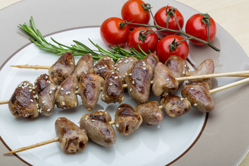 Grilled chicken hearts barbecue