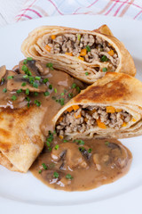 Savory mince pancakes or tortillas