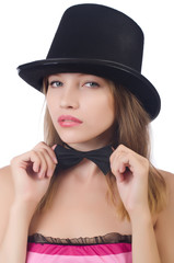 A young woman with hat isolated on white