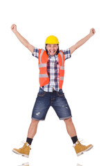 Successful young builder isolated on white