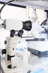Equipment for conducting experiments in laboratory. Microscope