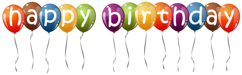 colored balloons with text HAPPY BIRTHDAY - obrazy, fototapety, plakaty