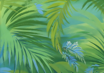 Tropical leaves. Watercolor background