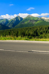 Naklejka premium Road in green summer landscape of Tatra Mountains, Slovakia