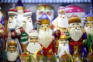 Army of Wooden Santas Puppetsat Christmas Fair.