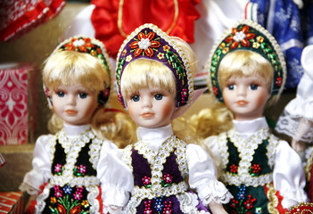 Toy dolls in authentic hungarian folk costumes