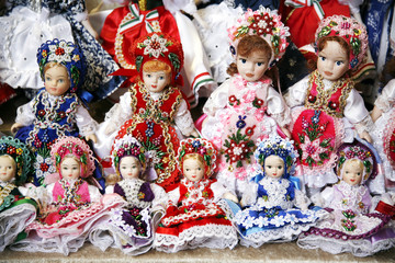 Traditional handmade toys puppets dolls in artistic dress