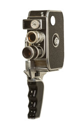 Vintage handheld 8mm movie camera isolated on white © clsdesign