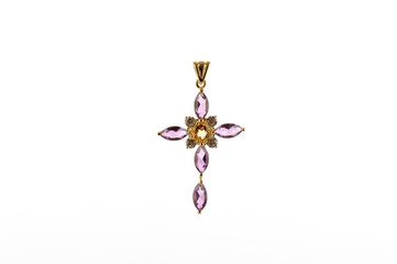 Golden Cross with gemstone jewel on white background